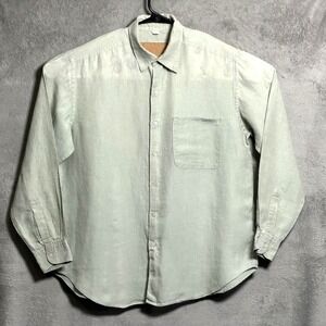 Barneys New York Shirt Mens Large Green Linen Long Sleeve Casual Made In Italy